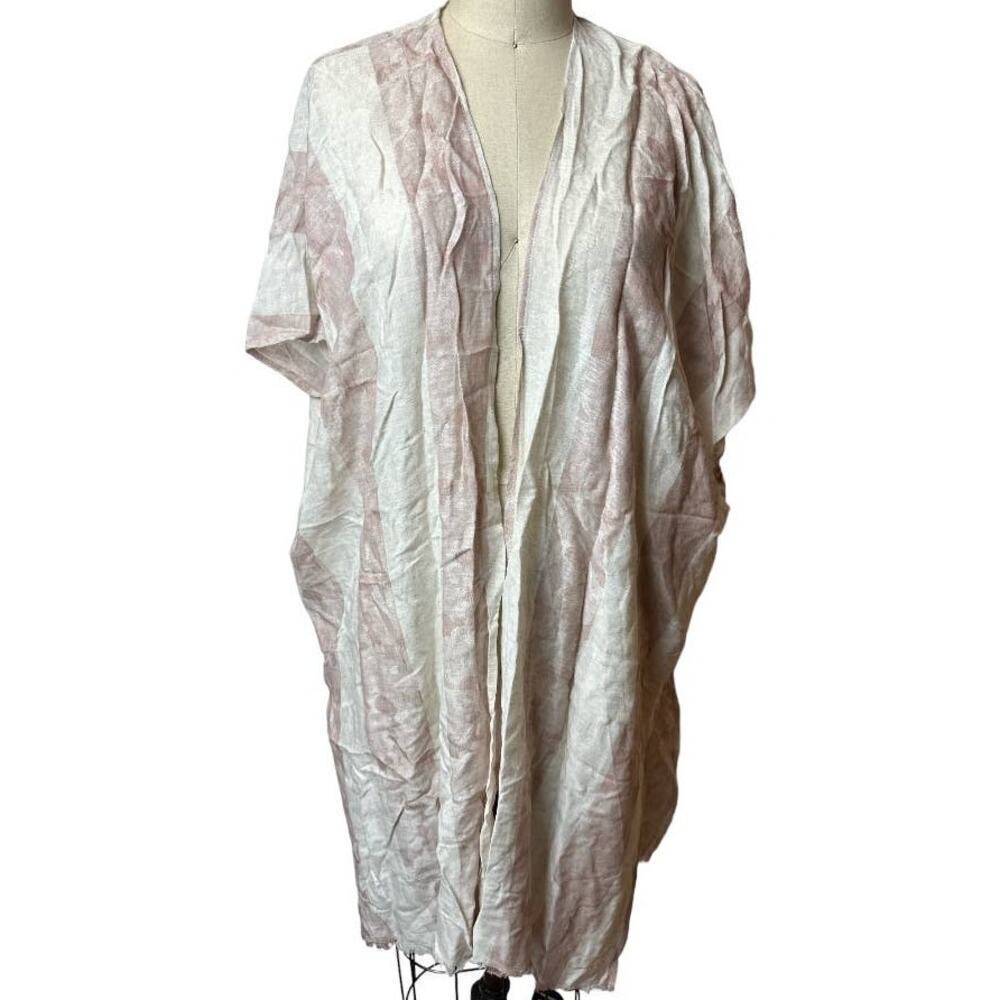 Hem & Thread Mauve Ivory Kimono With Frayed Bottom Women's Size O/S
